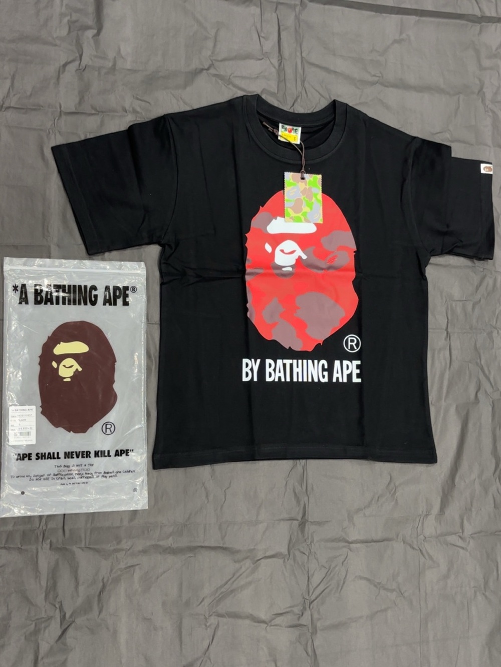 Source Unknown Black Tee with Red Camo Ape Head Graphic